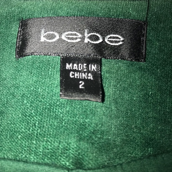 Bebe size 2 green velour jacket 3/4 sleeve metal buttons - Picture 2 of 4